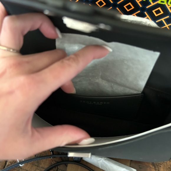 Tory Burch Britten Matte Mini Top Handle Crossbody Bag Black Silver - Picture 14 of 15